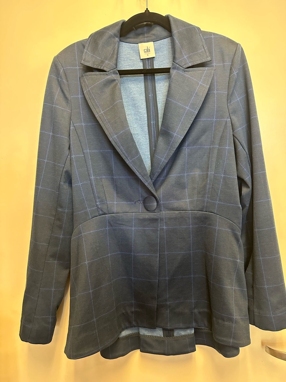 CAbi navy windowpane single-button blazer